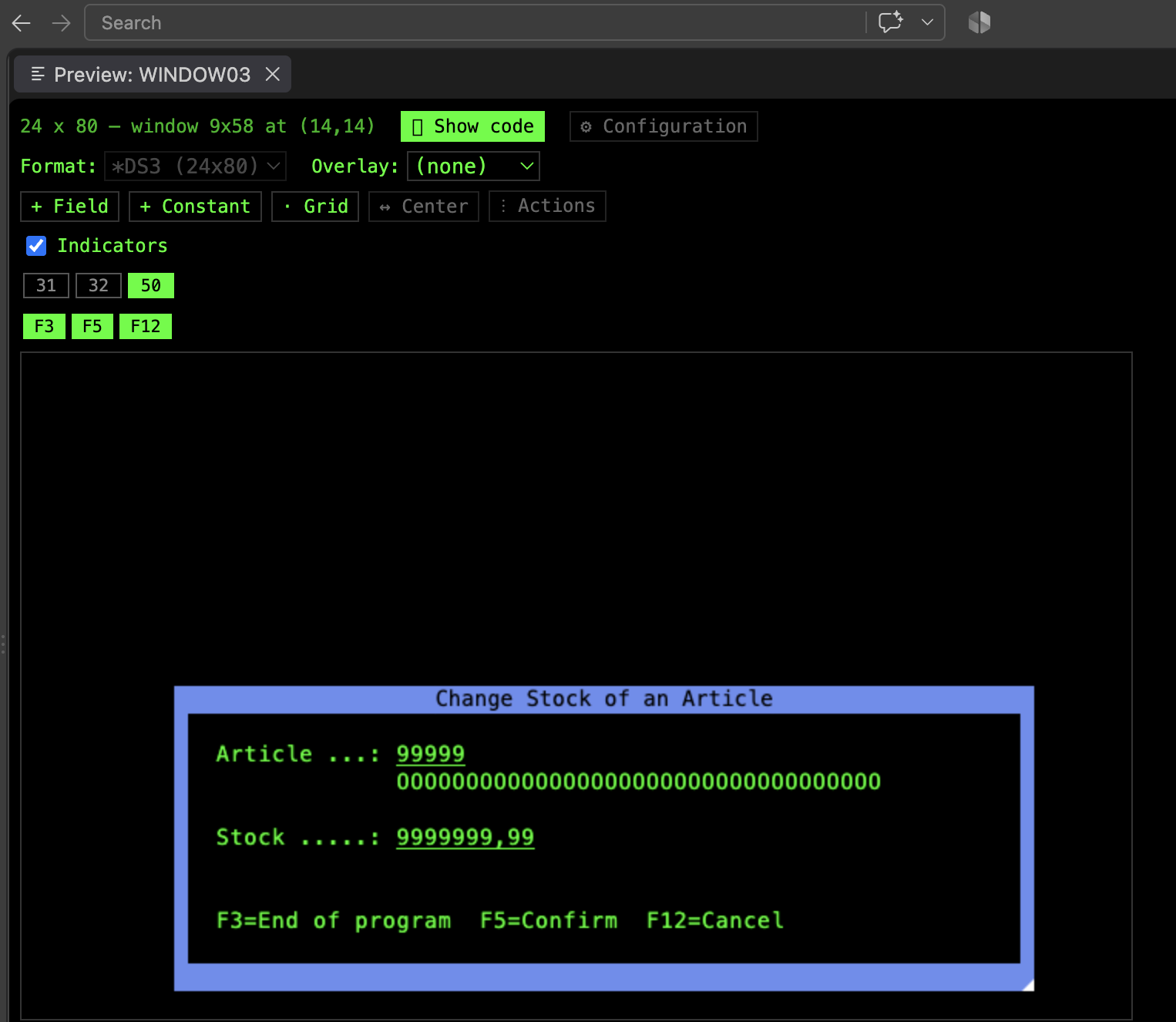 Simulating indicators in the preview